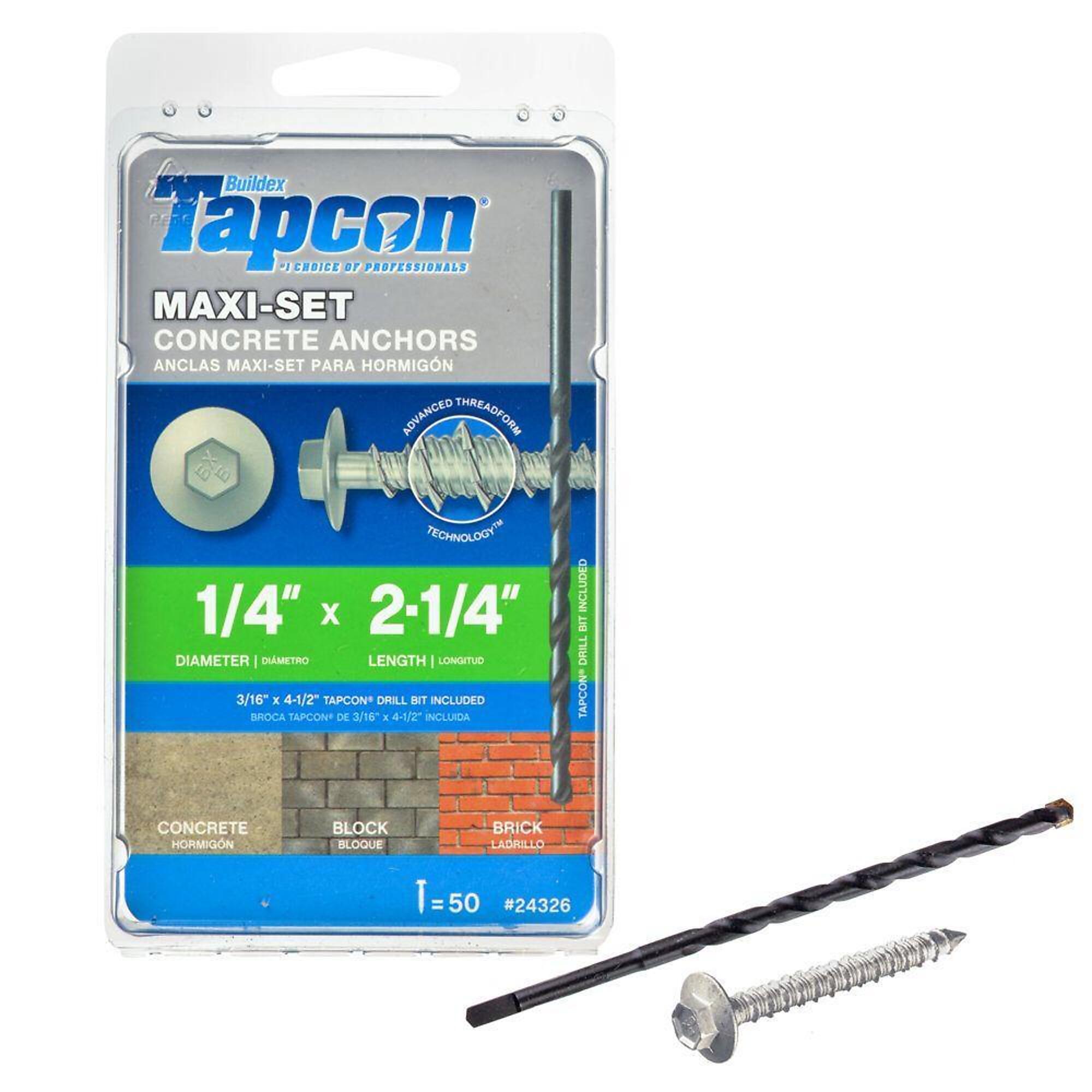 Tapcon, 1/4x2-1/4 Hex Drive Flat Concrete Screw 50pk, Model# 24326